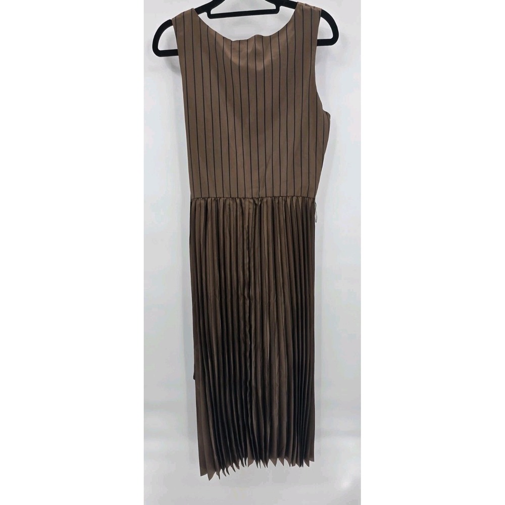 AMOUR VERT CAMBRIA DRESS WOMENS SMALL BRONZE OLIVE PINSTRIPE PLEATED MIDI NEW!! - Picture 9 of 15